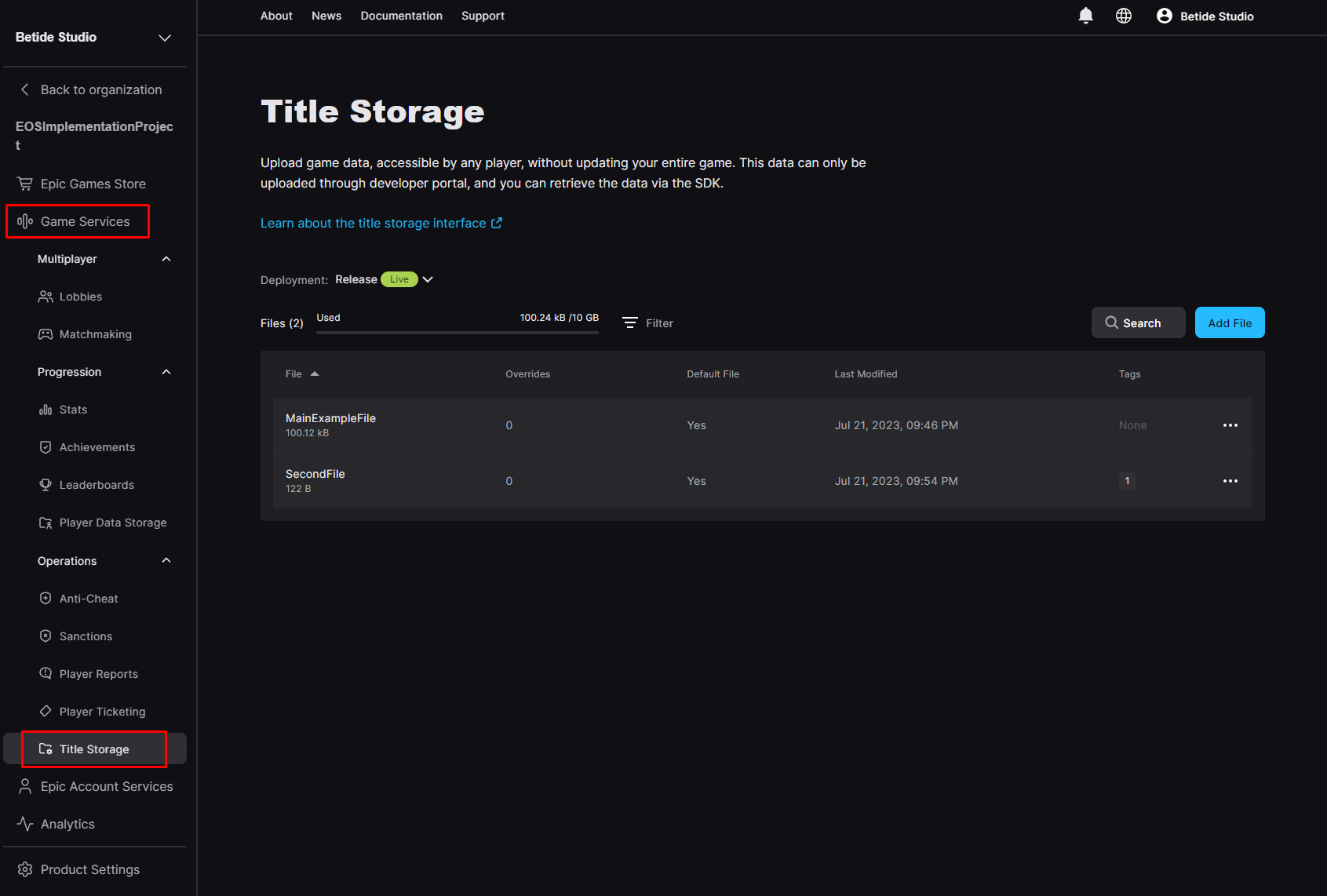 Title Storage Page